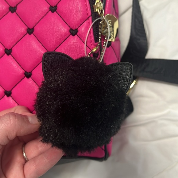Luv Betsey Johnson Ador Mini Backpack Hot Pink Black Quilted Embroidered Hearts - Picture 3 of 9